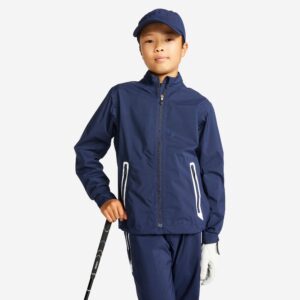 Detská nepremokavá golfová bunda do dažďa RW500 tmavomodrá INESIS