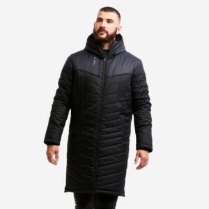 Dlhá futbalová bunda (parka) pre dospelých čierna KIPSTA