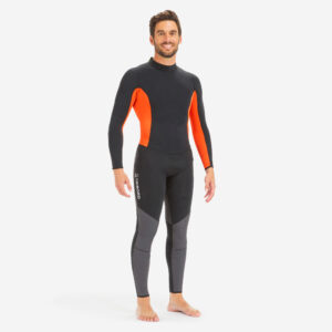 Pánska kombinéza z neoprénu 3/2 mm Dinghy 500 šité/lepené švy čierno-oranžová TRIBORD