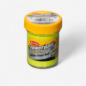 Cesto na lov pstruhov v rybníku jasnožlté s flitrami 50 g BERKLEY