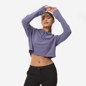 Dámska crop mikina na fitnes 520 modrá DOMYOS