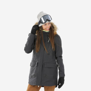 Dámska dlhá bunda SNB 500 Ziprotec na snowboard sivá DREAMSCAPE