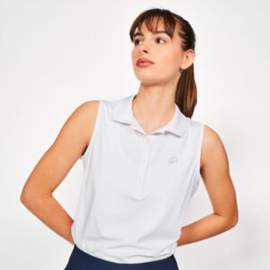 Dámska golfová polokošeľa WW500 bez rukávov biela INESIS