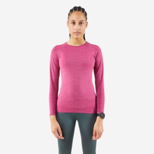 Dámske bežecké tričko s dlhým rukávom Run 500 Slim Rose bezšvové popolavé KIPRUN