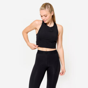 Dámske fitness crop top tielko 500 čierne DOMYOS