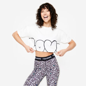 Dámske voľné crop top tričko biele DOMYOS
