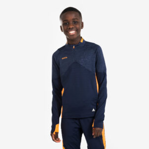 Detská futbalová mikina CLR 1/2 zips modro-oranžová KIPSTA