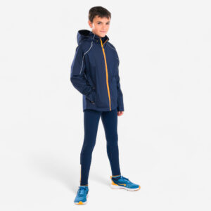 Detské bežecké legíny Kiprun Dry+ 500 na zips tmavomodro-oranžové KIPRUN