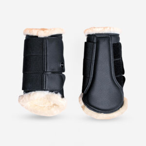 Jazdecké zatvorené gamaše 500 syntetická ovčia kožušina pre kone 2 ks čierne FOUGANZA