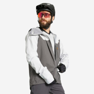 Pánska bunda na horskú cyklistiku All Mountain nepremokavá sivá ROCKRIDER