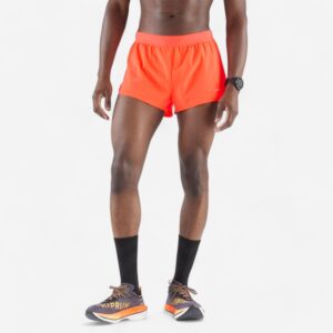 Pánske bežecké šortky Run 500 Confort Split oranžové KIPRUN