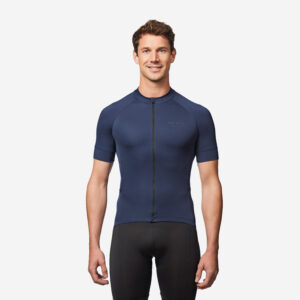 Pánsky cyklistický dres Discover krátky rukáv oceľovomodrý VAN RYSEL
