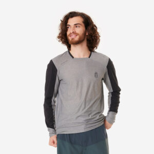 Pánsky dres EXPL 100 na horskú cyklistiku s dlhým rukávom sivočierny ROCKRIDER