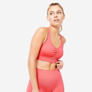 Podprsenka na fitness so slabým spevnením a prekríženými ramienkami – ružová DOMYOS