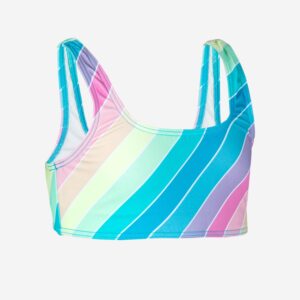 Vrchný diel dievčenských plaviek Lana 500 Rainbow pruhy tyrkysový OLAIAN